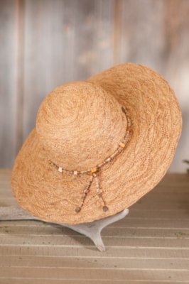 Women's Organic Raffia Big Brim Hat with Beads