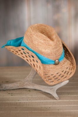 Women's Western Crocheted Raffia Hat with Chiffon 