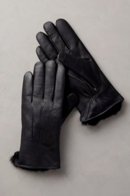 Men's Lambskin Leather Gloves with Rabbit Fur Lining, BLACK