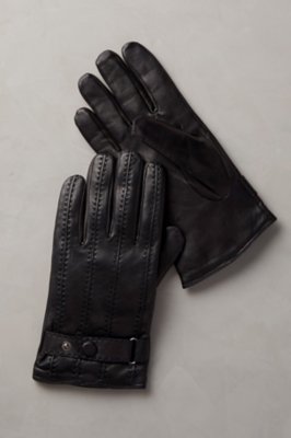 Men's Cashmere-Lined Lambskin Leather Gloves, BLACK