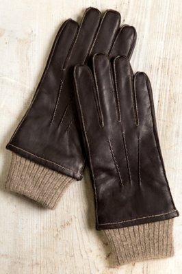 Men's Cashmere-Lined Lambskin Leather Driving Gloves, ANTIQUE BROWN