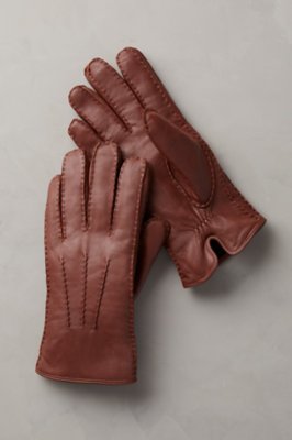 Men's Shearling-Lined Lambskin Leather Gloves, COGNAC