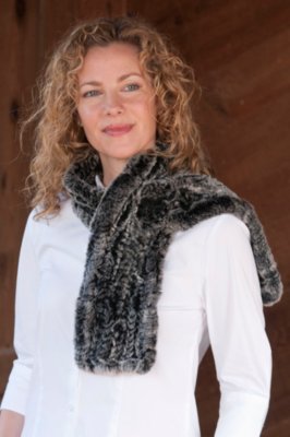 Women's Knitted Rex Rabbit Fur Scarf, BLACK SNOWTOP, Size 1 SIZE