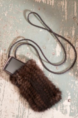 Women’s Knitted Mink Fur Cell Phone Purse