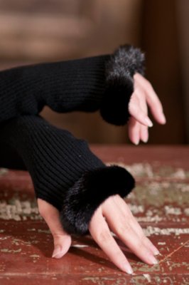 Women's Cashmere Fingerless Gloves with Mink Fur Trim