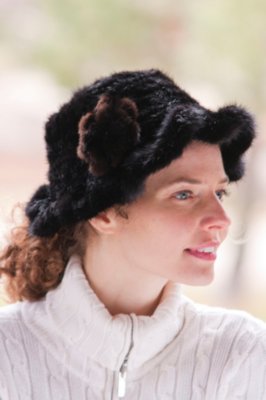 Women’s Knitted Mink Fur Hat with Flower