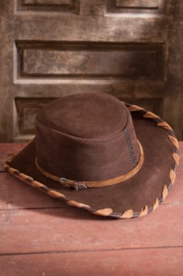 Men’s Destry Wrap Leather Hat with Whipstitching 
