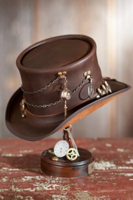 Steampunk Trinket Leather Top Hat with Ammo Hatband