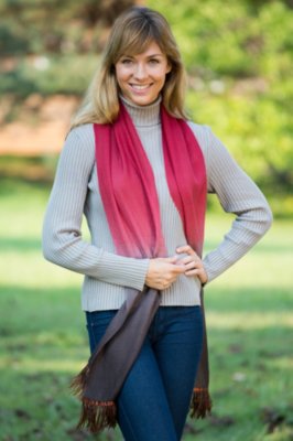 Feather Trim Gradation Dyed Cashmere Scarf 