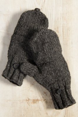 Women's Fingerless Wool Gloves with Mitten Flap 