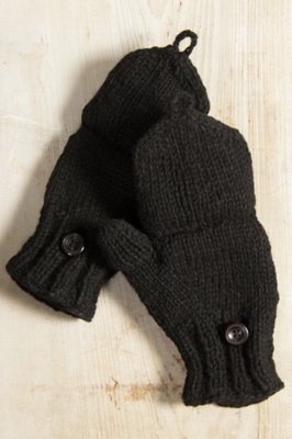 Women's Fingerless Gloves with Mitten Flap, BLACK, Size 1 Size