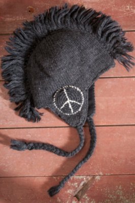 Punk Wool Hat with Peace Sign Patch