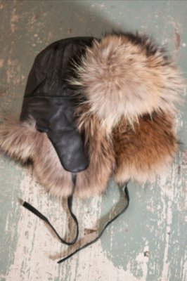 Leather Trooper Hat with Raccoon Fur Trim
