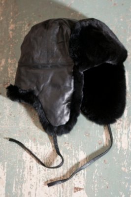 Leather Trooper Hat with Rabbit Fur Trim
