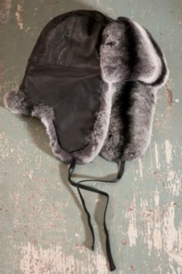 Leather Trooper Hat with Rabbit Fur Trim 