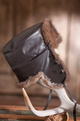 Leather Trooper Hat with Muskrat Fur Trim 