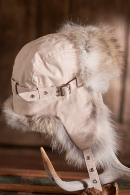 Leather Trooper Hat with Coyote Fur Trim