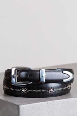Denver Diamond Leather Belt, BLACK
