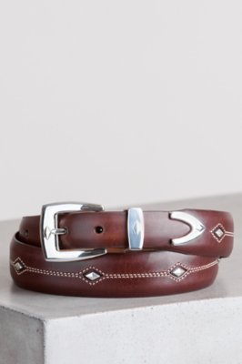 Denver Diamond Leather Belt, BROWN