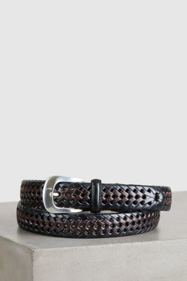 Burma Laced Leather Belt, BLACK/BROWN