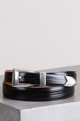 Avalon Basketweave Taper Leather Belt, BLACK