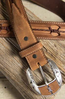 Fenced In Barbed Wire Leather Belt, AGED BARK
