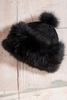 Women's Chenille Hat with Fox Fur Trim