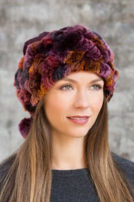 Women's 2-in-1 Chenille Hat and Collar with Rabbit Fur Trim 