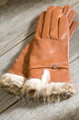 Women's Frolic Rabbit Trimmed Leather Gloves