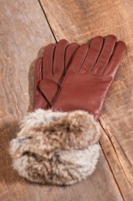 Women's Napoli Leather Gloves with Rabbit Fur Trim