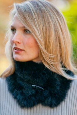Women's Chenille Scarf with Rabbit Fur Trim
