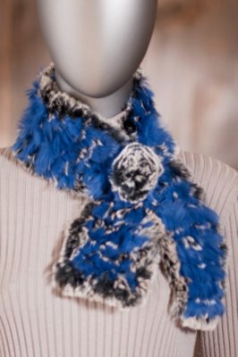 Women's Knitted Rabbit Fur Scarf with Rosette