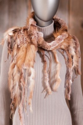 Women's Fringed Rabbit Fur and Fox Fur Scarf 