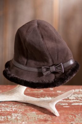 Women's Sheepskin Hat with Leather Bow