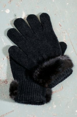 Women's Chenille Gloves with Mink Fur Trim 