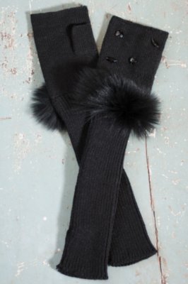 Women's Fingerless Gloves with Crystals and Fox Fur Trim