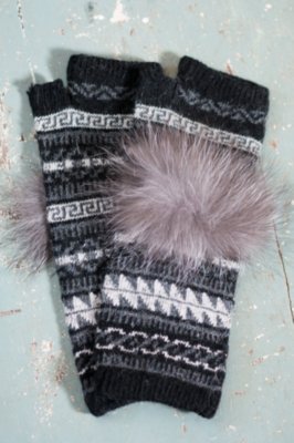 Women's Wool-Blend Fingerless Gloves with Fox Fur Trim