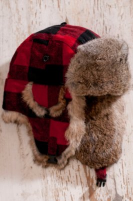 Buffalo Check Aviator Hat with Rabbit Fur Trim