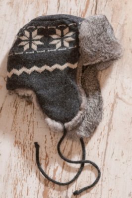 Snowflake Lambswool Aviator Hat with Rabbit Fur Trim