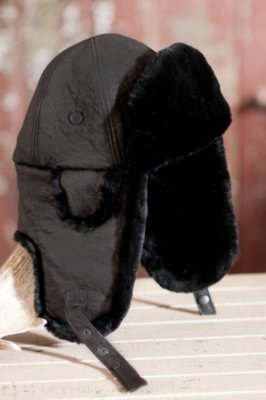 Lambskin Leather Aviator Hat with Sheared Beaver Fur Trim