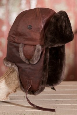 Lambskin Leather Aviator Hat with Beaver Fur Trim