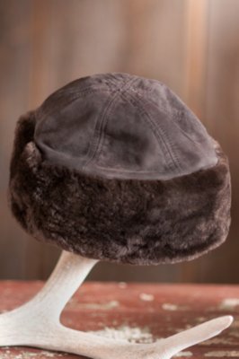 Suede Hat with Natural Sheared Beaver Fur Trim 