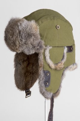 Canvas Aviator Hat with Rabbit Fur Trim