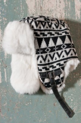 Lambswool Russian-Style Aviator Hat with Rabbit Fur Trim