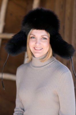 Women's Patent Leather Trooper Hat with Fox Trim