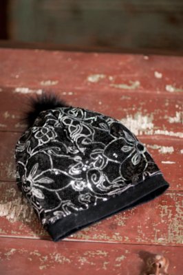 Women’s Bling Floppy Hat with Fox Fur Trim