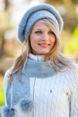 Women’s Angora Hat and Scarf Set with Fox Fur Trim