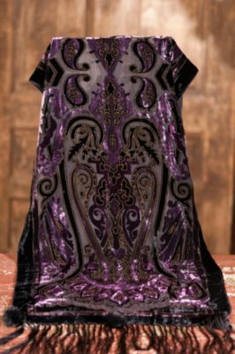 Women’s Paisley Burnout Velvet Scarf with Mink Fur Poms