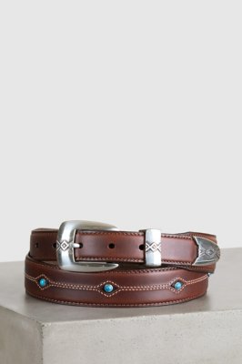 Cody Turquoise Tapered Leather Belt, BROWN