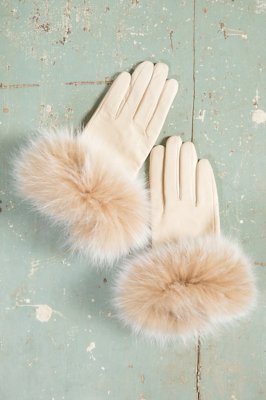 Women's Lambskin Gloves with Cashmere Lining and Fox Fur Trim